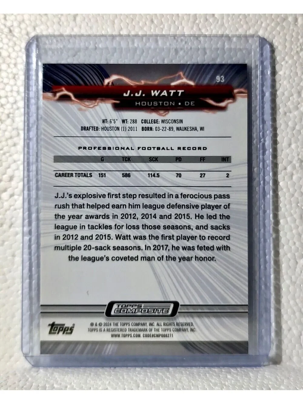 J.J. Watt 2023 Topps Resurgence NFL #93 Composite Football Card Houston Texans